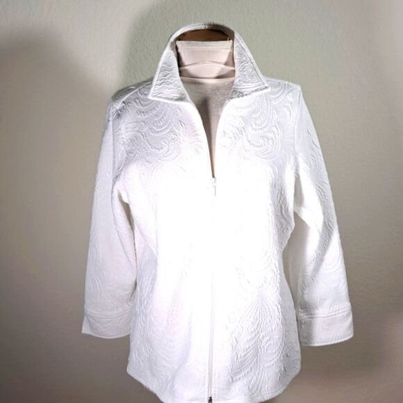 Rafael Jacket Top XL Front Zip Embossed Paisley Casual Collar Sporty Lightweight - Picture 1 of 14